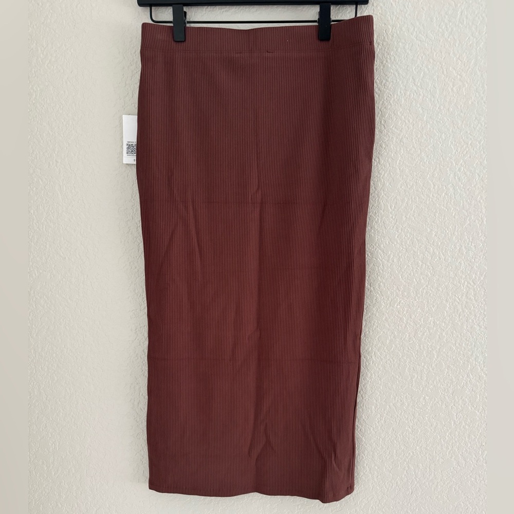 Forever 21 ribbed bodycon tube skirt brown sz L‎ nwt fitted classic chocolate